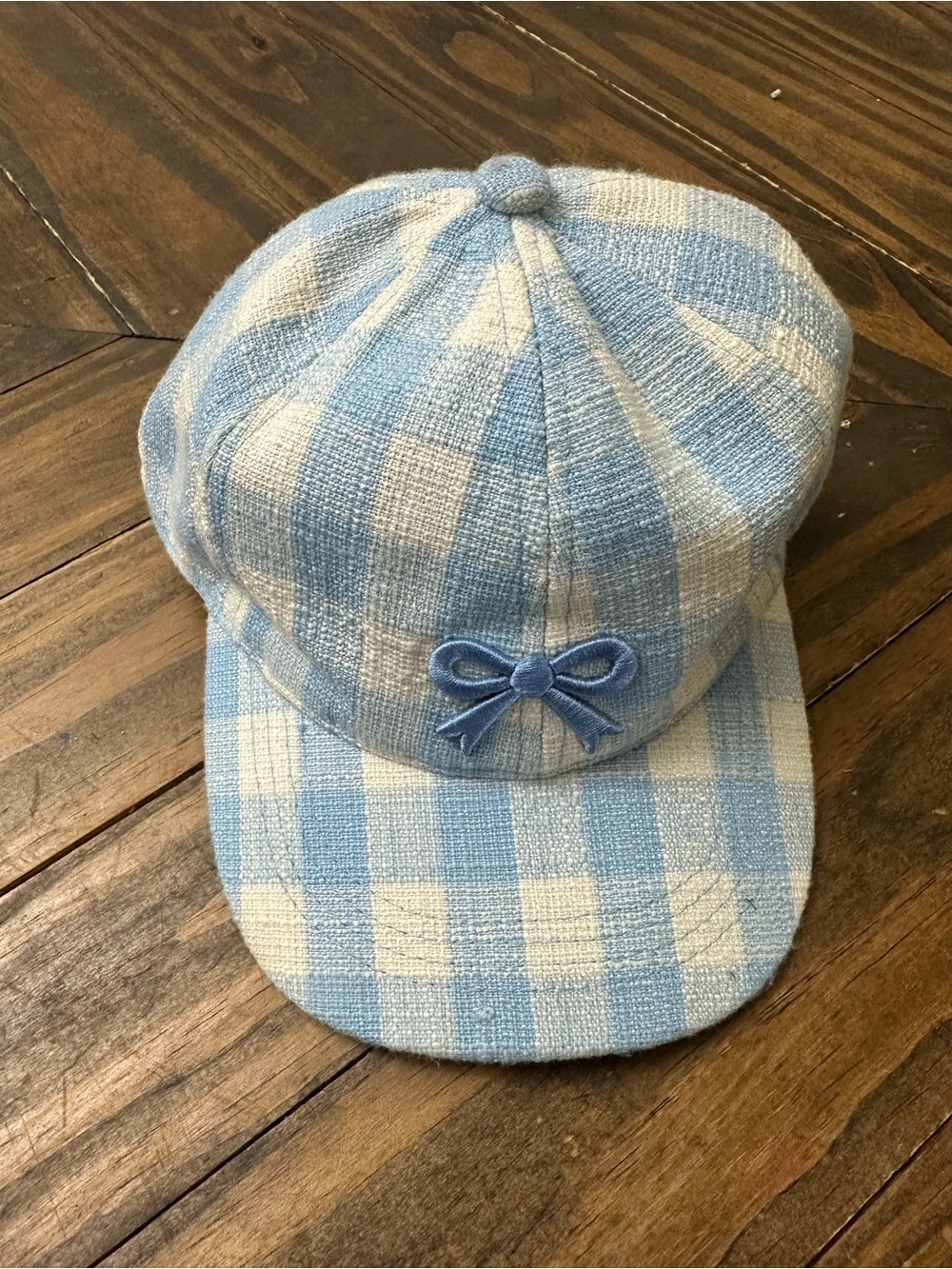 Blue & White Gingham Bow Cap